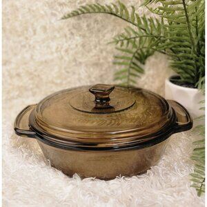 Vintage 1.5-Quart Anchor Hawking Amber Casserole Dish